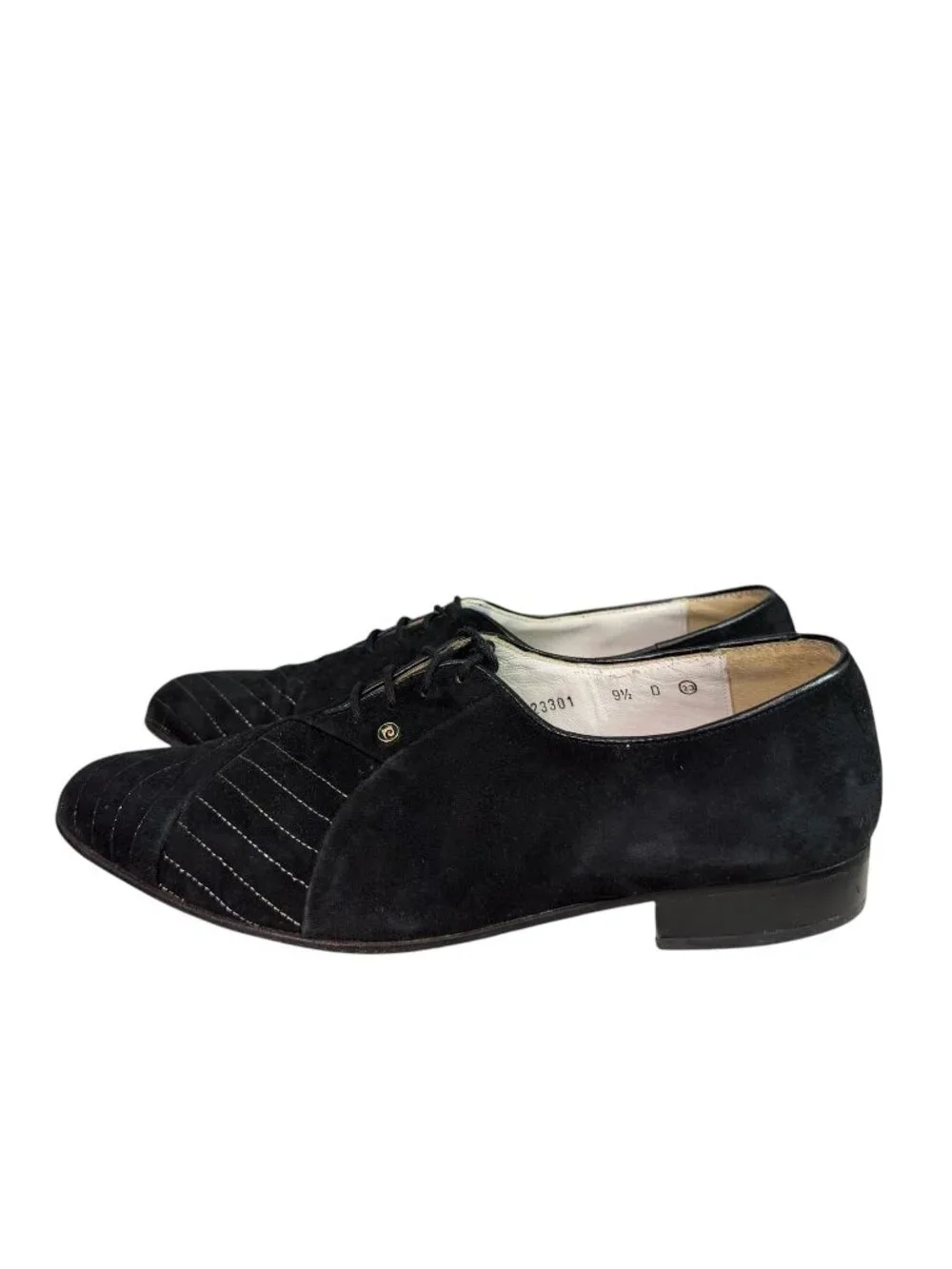 Pierre Cardin Men's Vintage Black Suede Oxfords w/ Silver Stitching Size US 10